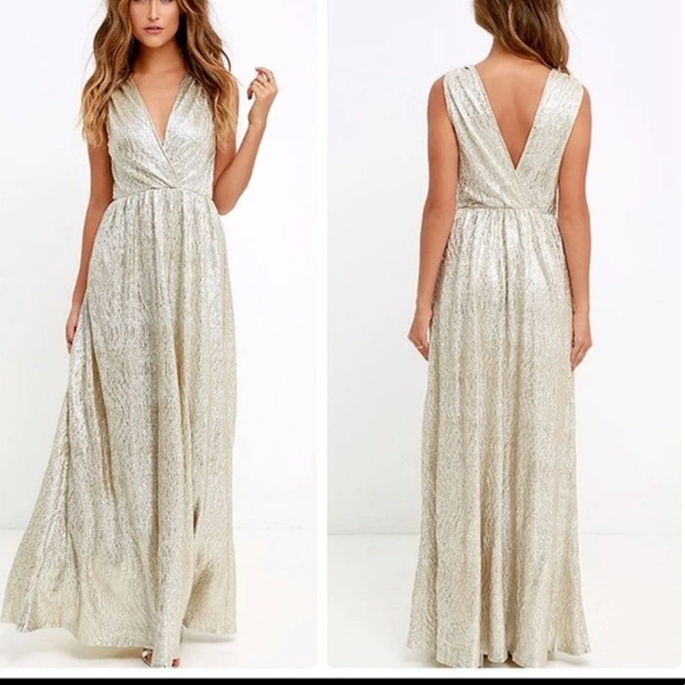 Lulus all the shimmers is gold maxi dres